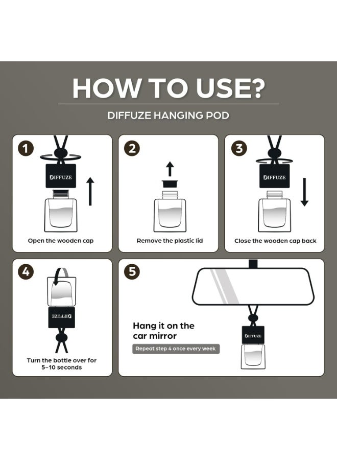 DIFFUZE Premium  Car Hanging Air Freshener Pod with Wooden Lid - Luxury Car Perfume with Essential Oil | Ocean Cascade Scent | Long Lasting Car Air Freshener | Best Gift For Car Lovers | 10 ML - Image 2